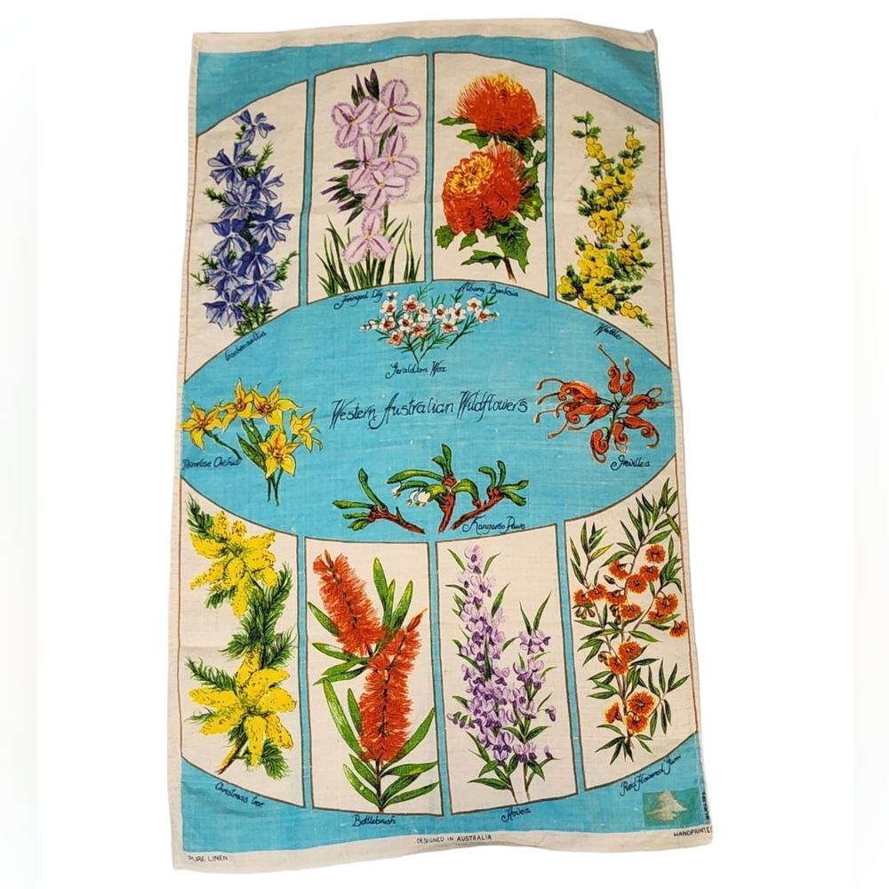 Vintage Western Australian Flowers Tea Towel